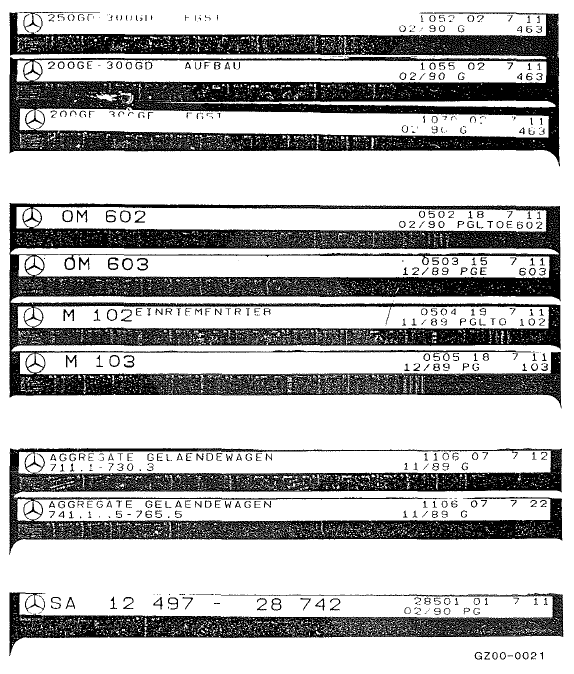 Mercedes Classe G - Microfiches de pièces de rechange